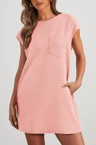 PRETTYGARDEN Women's Summer Short T Shirt Dress Cap Sleeve Crew Neck Casual Loose Basic Mini Dresses (Pink,Medium) - Thumbnail 3