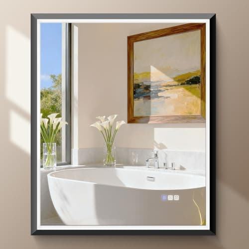 USHOWER 36X30 LED Bathroom Mirror with Lights, Black Aluminum Frame LED Mirror, Shatter-Proof, Anti-Fog, Stepless Dimmable, Memory Function, 3 Colors Smart Mirror for Bedroom, Powder Room, ETL - Image 1