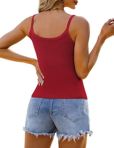 GKBK Womens Spaghetti Strap Scoop Neck Tank Tops for Women 2026 Ribbed Knit Fitted Soft Camisole Tank Shirts Red XS - Thumbnail 6