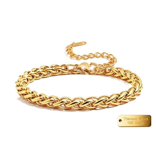 Alegend Titanium Steel (Not Rust, Resist Corruption, Easily Clean) 18K Gold Plated Thick Braided Chain Bracelet - Statement Accessory - Image 1
