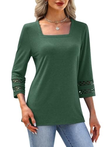 MixShe Beach Vacation Clothes for Women Going Out Spring Tops 3/4 Sleeve Women's Clothing Blouses for Womens Dressy Casual Trendy Summer Fashion T Shirts Lavender Green X-Large - Thumbnail 2