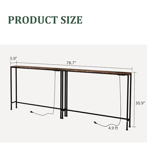 Azaeahom 78" Narrow Console Table,Sofa Table with Charging Station, Narrow Long Entryway Table，Behind Couch Table,for Living Room, Hallway, Foyer(Set of 2,Brown) - Thumbnail 3