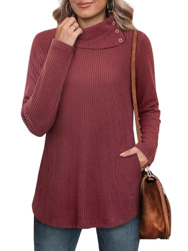 Bulotus Womens Christmas Sweaters,2025 Wine Red Sweaters for Women Cowl Neck Tunic Long Sleeve Tunics or Tops to Wear with Leggings Holiday Party Vacation Wedding Burgundy,M - Image 1