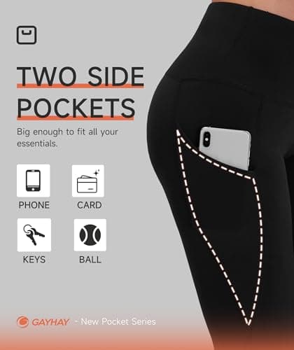 GAYHAY High Waist Yoga Pants with Pockets, Leggings for Women Tummy Control Compression Workout Leggings for Women Dark Grey - Thumbnail 6