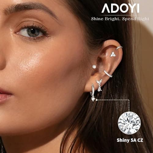 adoyi Gold Hoop Earrings Set for Women Hypoallergenic Silver Surgical Steel Earrings for Women Sensitive Ears, Flat Back Studs Stainless Steel 14K Gold Plated Hoops Earring Lightweight Jewelry - Thumbnail 2