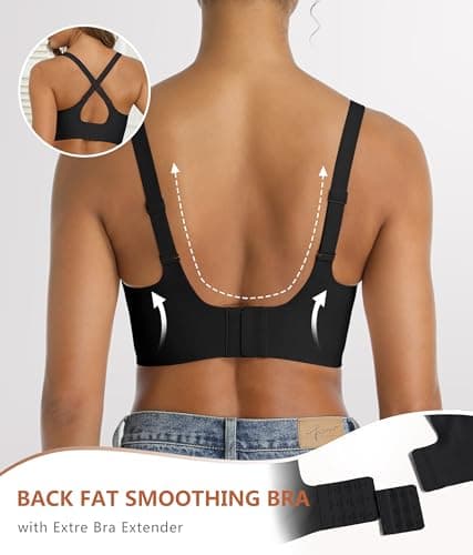 POSESHE Womens Comfortable Wave Wireless Bras Push Up Seamless Bralettes Soft V Neck Brassiere Scalloped Full Coverage Everyday Basic Bra Black - Thumbnail 6