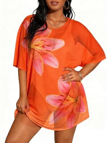 BLANCHES Plus Size Bathing Suit Cover Up for Women Sheer Mesh Split Thigh Swimsuit Bikini Cover Up Swimwear Dresses Beach Wear Vacation Outfits - Image 1