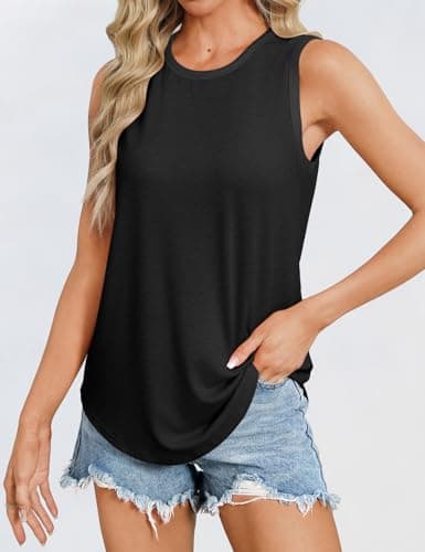GKBK Womens Tank Tops High Neck Loose Fit Casual Summer Sleeveless Shirts 2026 Beach Vacation Outfit Cured Hem Z-Black - Thumbnail 2