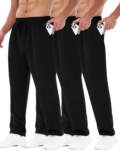 3 Pack Mens Sweatpants with Pockets - Mesh Open Bottom Athletic Joggers for Men Loose Fit Gym Workout Running Casual Pants - Image 1