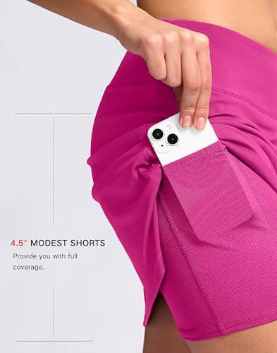 SANTINY 16" Skorts for Women with 2 Pockets High Waist & Built-in Shorts Pickleball Golf Skort Athletic Tennis Skirt (Hot Pink_S) - Thumbnail 4