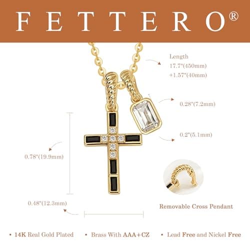 Fettero Gold Necklace for Women - Dainty Cross Necklce Simple Removable Black Cross Pendant Non-Tarnish Faith Cross Necklaces for Women Trendy Christian Religious Jewelry Gift - Thumbnail 5