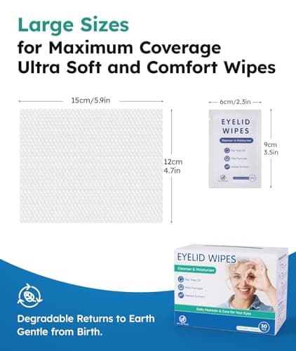 Eyelid Cleansing Wipes for Dry Eye & Blepharitis, Tea Tree Oil Hypoallergenic Eye Wipes for Sensitive Itchy Eyes, Individually Wrapped Eyelid WipesTravel Essentials (30 Count) - Thumbnail 4