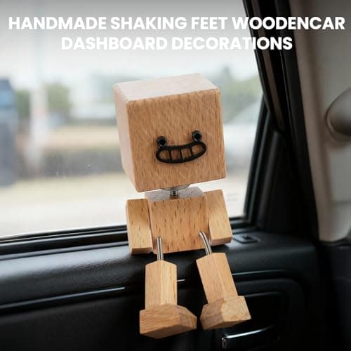 Manoai Shaking Wooden Man Figurine, Shaking Feet Woodens Doll with 12PCS Magnetic Expressions, Handmade Shaking Feet Wooden Car Dashboard Decorations, Creative Wood Desktop Decor - Thumbnail 4