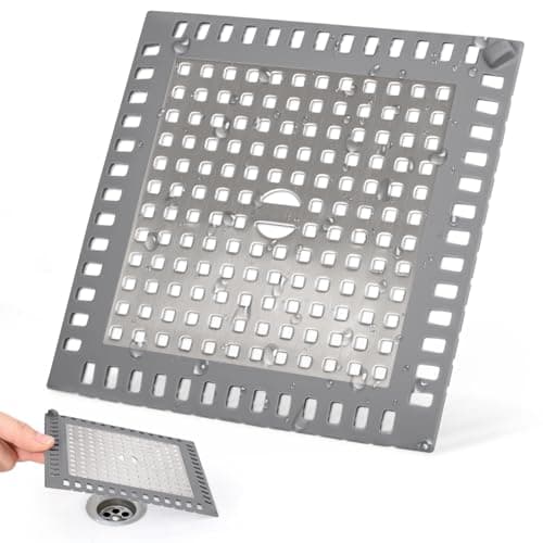 Shower Drain Hair Catcher, 4.72" Shower Drain Cover, All-in-One Universal Sink & Shower Drain Strainer, Easy Installation, Stainless Steel and Silicone Bathroom Accessories for Tub, Bathtub (Square) - Image 1