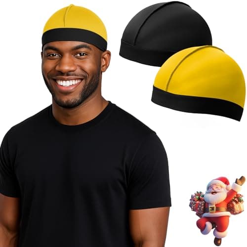 DURALA Adjustable Wave Caps for Men, Premium Elastic Stocking Cap for 360 540 720 Wave (Black+Gold) - Image 1