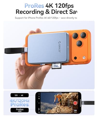 ORICO 10Gbps Magnetic M.2 NVMe SSD Enclosure with USB-C Dock Compatible for Phone 17/16/15 Pro/Max/Plus ProRes Recording TF/SD Card Slot PD 100W for 2230/2242/2260/2280 B+M M-Key Diskless AP80F Black - Thumbnail 4