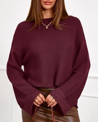 KIRUNDO Oversized Sweaters for Women Ribbed Knit Chunky Long Sleeve Tunic Sweater Pullover Tops Fall Winter Clothing(Burgundy, X-Large) - Thumbnail 6