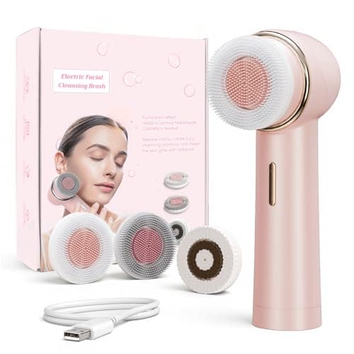 Teen Girls Electric Facial Cleansing Brush – Rechargeable Waterproof Dual Rotating Face Scrubber with 3 Interchangeable Heads, Soft Silicone Exfoliator, Perfect Skincare Gifts - Image 1