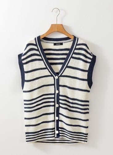 Dokotoo Womens Vest Striped V Neck Button Vest for Women Going Out Tops Sweater Vest Knit Cardigan Sweaters for Women Blue XX Large - Thumbnail 6
