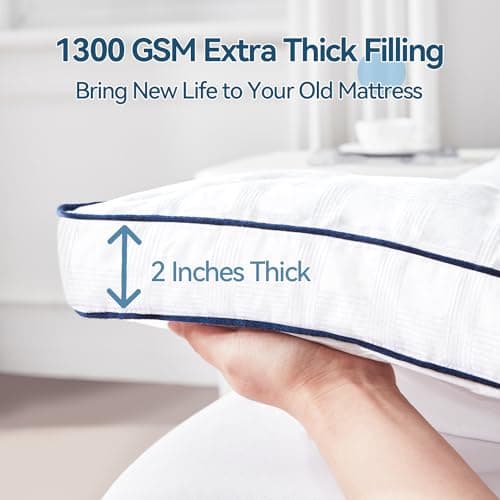 ABENE Mattress Topper for Back Pain Relief, Extra Thick Mattress Pad Pillowtop, Soft Cotton Cover with 8"-21" Deep Pocket, 1300gsm Overfilled Down Alternative Filling (Cotton White, Full) - Thumbnail 4