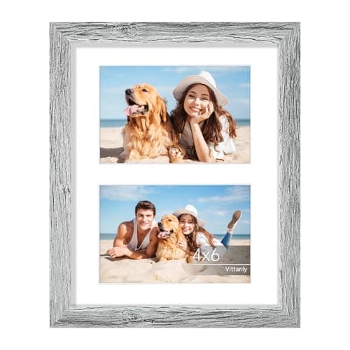 Vittanly 8x10 Collage Picture Frame, Displays 2Pcs 4x6 Pictures with Mat or 1Pcs 8x10 without Mat, Photo Frame for Wall Mounting or Table Top with Stand, Grey, 1 Pack - Image 1