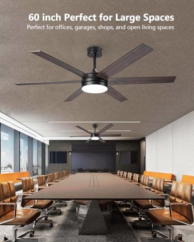 CalorHoga 60 Inch Large Ceiling Fan with Lights, Black Ceiling fans with Remote Control/APP for Indoor Living Room Garage Commercial, 3CCT Dimmable LED Modern Fan, 6 Speeds, Quiet Reversible DC Motor - Thumbnail 2