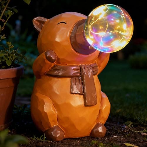 MAYIPLAY Capybara Garden Statues with Light Solar Garden Decor Housewarming Gifts for Mom Grandma Yard Decorations for Patio Yard Lawn - Thumbnail 5