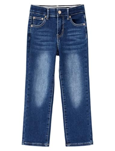 PATPAT Boys Bootcut Jeans Size 7, Deep Blue Husky Jeans with Pockets, Relaxed Fit Elastic Waist, Boys Straight Leg Pants - Image 1