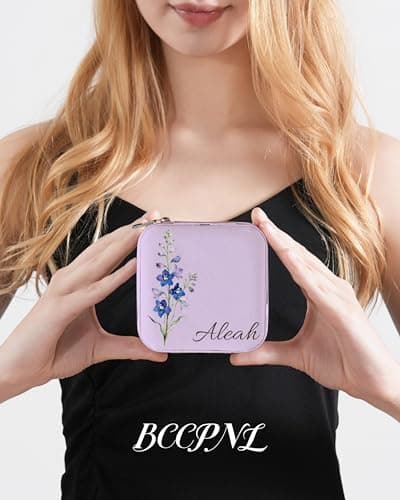bccpnl Custom leather jewelry box (with mirror),customized with your name or pattern (Light purple). - Thumbnail 2