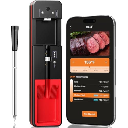 Smart Wireless Meat Thermometer with Ultra-Thin Probe, 6 Sensors Accuracy Digital Food Thermometer 0.5S Instant Read, IP67 Waterproof for BBQ, Grill, Smoker, Oven, Air Fryer,Black - Image 1