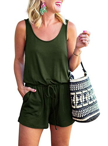 REORIA Womens Casual Summer One Piece Sleeveless Tank Top Playsuits Short Jumpsuit Beach Rompers Army Green Small - Image 1