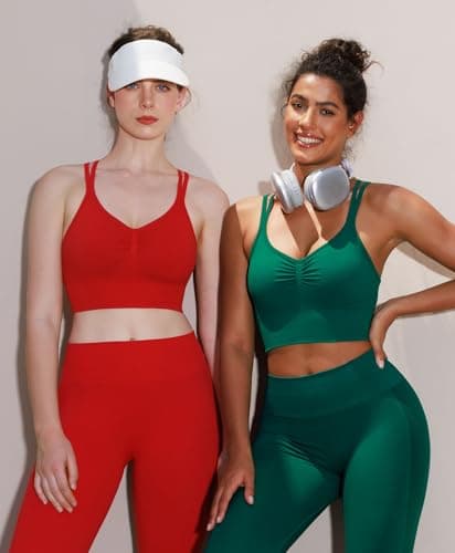 BRXL Lycra Strappy Ruched Sports Bra for Women Breathable Seamless Criss Cross Back Light Support Padded Bras Exercise Yoga Purple XL - Thumbnail 5