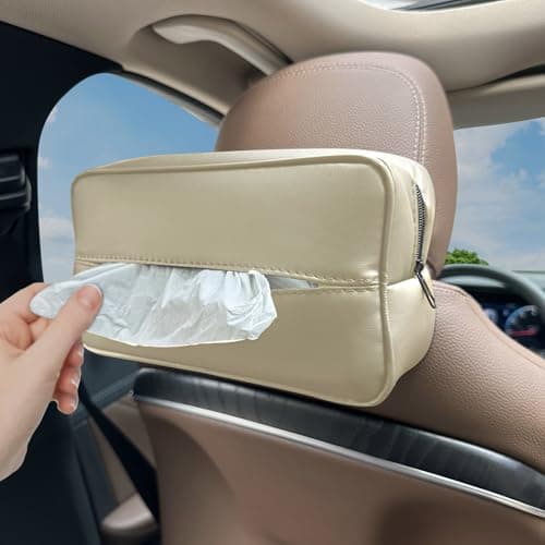 Witaxima Large Car Tissue Holder for 120 Standard Tissues, Premium PU Leather Tissue Holder in Car Backseat Rectangular, Napkin Holder for Car Fits for Kleenex Tissues Box Daily Use Black (1, Beige) - Image 1