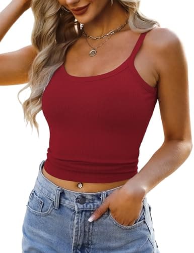 GKBK Womens Spaghetti Strap Scoop Neck Tank Tops for Women 2026 Ribbed Knit Fitted Soft Camisole Tank Shirts Red XS - Thumbnail 4