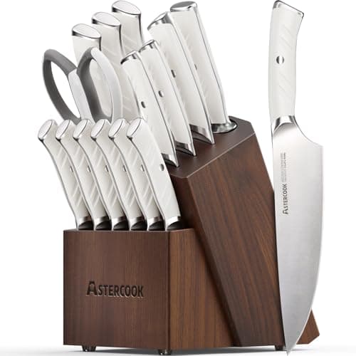 Knife Set, Astercook Kitchen Knife Set with Block, 15 Pcs Luxurious High Carbon German Stainless Steel Knives Set with Full Tang Ergonomic Handle, Dishwasher Safe Knife Set with Sharpening Rod - Image 1