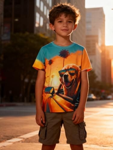 Funnycokid Boys Shirts Size 8 10 Dog Girls T-Shirts Kids Clothes Tops Tees Yellow Graphic Black Animal Print Short Sleeve Cool 8-10 Years - Thumbnail 2