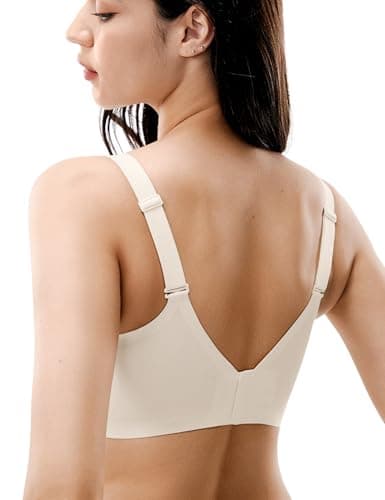 Lehoba Wireless Bras for Women with Supportive, Seamless Comfortable Push Up Full Coverage Bralettes Cream - Thumbnail 4