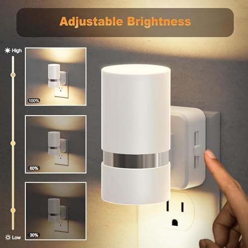 JandCase Night Lights Plug into Wall, Automatic Night Light with Dusk to Dawn, 2 Pack 3000K Soft Warm 0-100LM Dimmable Plug in LED Nightlight for Bedroom, Hallway, Stairs - Thumbnail 2