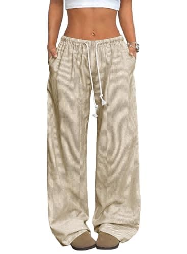 AlvaQ Plus Size Boxer Pants for Women 2025 Fall Fashion Outfits Loose Elastic Waist Sweatpants Baggy Slacks with Pockets Beige 4X - Image 1