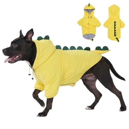 LovinPet Dog Warm Coat with Hood – Medium & Large Dinosaur Hoodie Winter Jacket for Cold Weather, Yellow & Green Coat for Large Dogs, XXXL