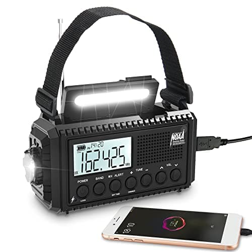 Auto NOAA Digital 5000 Weather Radio with Backlit LCD Screen, 5 Way Powered Solar Hand Crank Portable AM/FM/Shortwave Emergency Radio/Phone Charger,Read Lamp/Camping Flashlight,Earbud Jack,Clock,SOS - Image 1