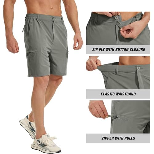 MOURCE Hiking Shorts Men Waterproof Lightweight - Breathable Quick Dry Mens Workout Cargo Shorts with Pockets, Sage Green - Thumbnail 4