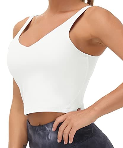 Women’s Longline Sports Bra Wirefree Padded Medium Support Yoga Bras Gym Running Workout Tank Tops (Off-White, Medium, m) - Thumbnail 6