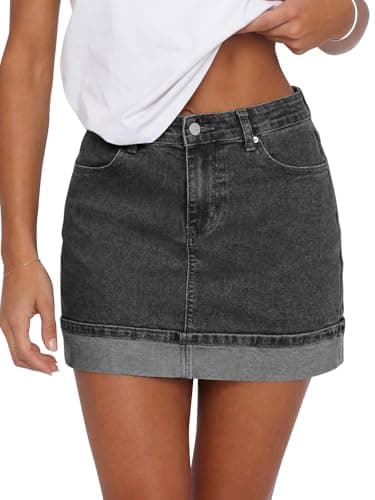Tankaneo Womens Denim Jean Skirt Casual Summer Cute Mini Stretch High Waisted Trendy Y2K Skirts with Pockets Dark Grey - Image 1
