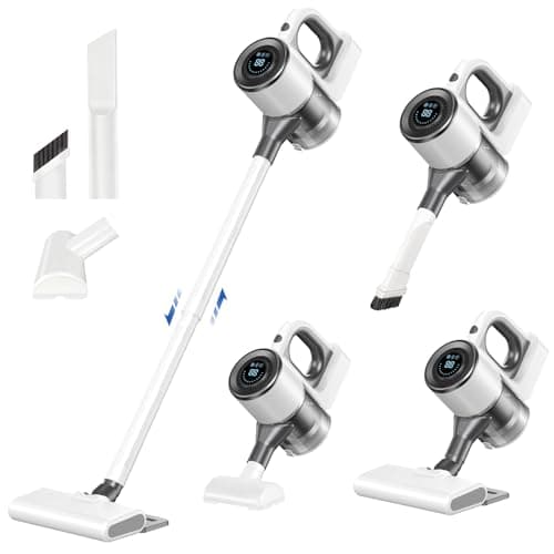 Cordless Vacuum Cleaner for Home, Powerful Stick Vacuum Cleaner with LED Screen and 3-Speed Suction, Rechargeable Vacuum Cordless, Lightweight Handheld Vacuum for Hard Floors Carpets Pet Hair, White - Image 1