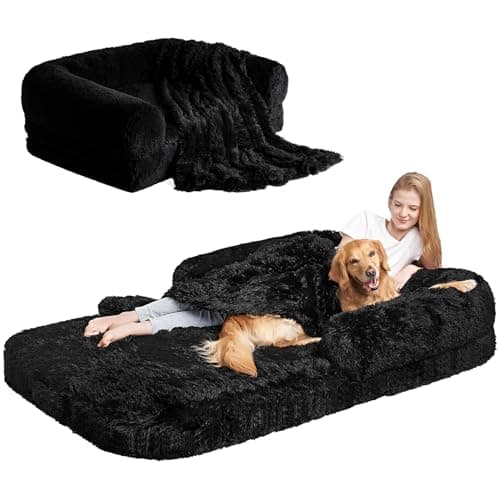 EHEYCIGA Foldable Human Dog Bed, 72"x44"x11" Orthopedic Memory Foam Human Sized Dog Bed, Waterproof Pet Bed for People, Faux Fur Pet Couch for Adult with Non-Slip Bottom, Black - Image 1