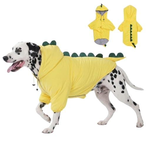LovinPet Dog Warm Coat with Hood – Medium & Large Dinosaur Hoodie Winter Jacket for Cold Weather, Yellow & Green Coat for Large Dogs,XXL