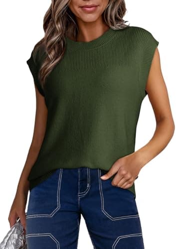 Dokotoo Tank Tops for Women Crewneck Shirts Blouses Tops Solid Sleeveless Sweaters for Women Fashion Business Spring Clothes Womens Sweaters Ribbed Knit Pullover Sweater Vest Green Small - Image 1