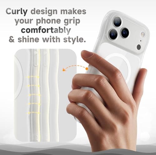 XWZ for iPhone 17 Pro Max Case for Women Girls,【Compatible with MagSafe】,【Camera Control】,【Full Camera Protection】, Cute Wave Magnetic Phone Case for iPhone 17 Pro Max,Frosted Clear - Thumbnail 2