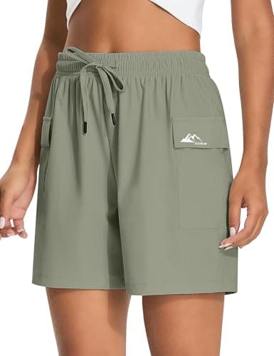 EZRUN Women's 5" Hiking Shorts Lightweight Quick Dry Athletic Shorts with Pockets Casual Golf Travel Summer 2026 Cool (Khaki,S) - Image 1